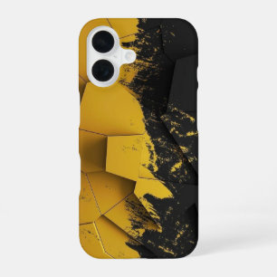 Coque iPhone 16 Téléphone Hexagone Jaune et Noir Industriel en Dis