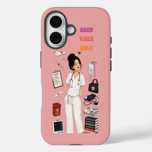 Coque iPhone 16 Téléphone Rose Infirmière Brune Chignon Mignon Vib