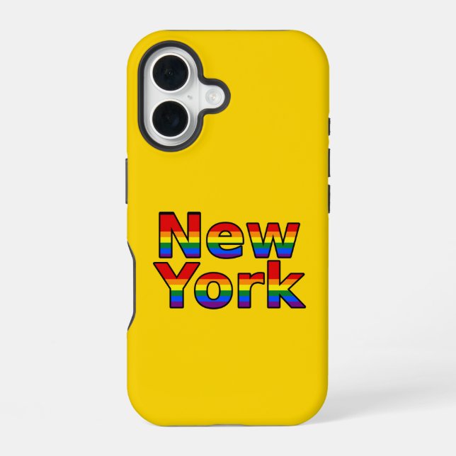 Coque iPhone 16 Texte arc-en-ciel LGBT New York (Verso)