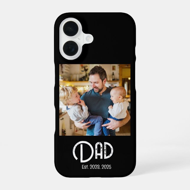 Coque iPhone 16 Texte grunge photo de papa établi (Verso)