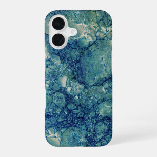 Coque iPhone 16 Texture de marbre vert Turquoise bleu