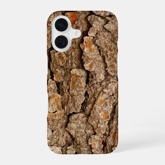 Coque iPhone 16 Texture d'écorce de pin (Verso)