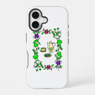Coque iPhone 16 Thème ensemble à thé irlandais Saint-Patrick