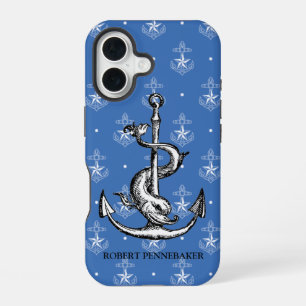 Coque iPhone 16 Thème nautique Ancre et dauphin