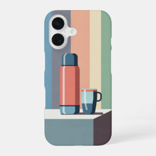 Coque iPhone 16 Thermos et tasse rétro minimalistes