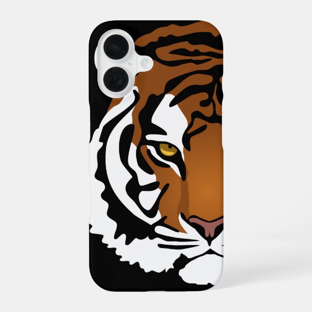 Coque iPhone 16 Tigre, chat sauvage sur noir (Verso)