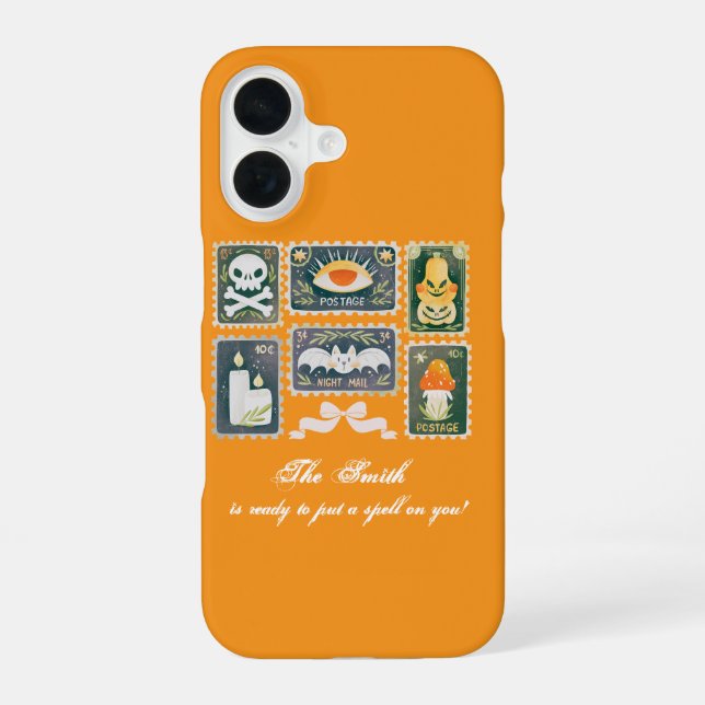 Coque iPhone 16 Timbre Citrouille de saison Éffrayante Halloween R (Verso)