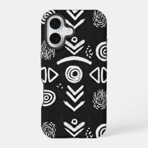 Coque iPhone 16 Tissu de boue audacieux – Motif noir et blanc