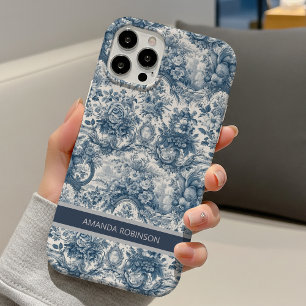 Coque iPhone 16 Toile de Jouy Vintage Bleu Campagne Française