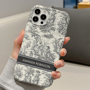 Coque iPhone 16 Toile de Jouy Vintage Noir Blanc de Style Campagna