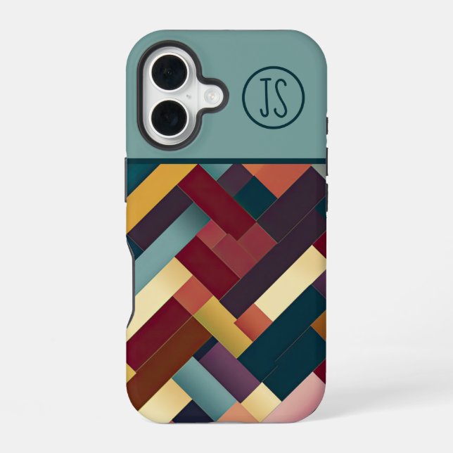 Coque iPhone 16 Tons d'automne douillets Motif de tissage Monogram (Verso)