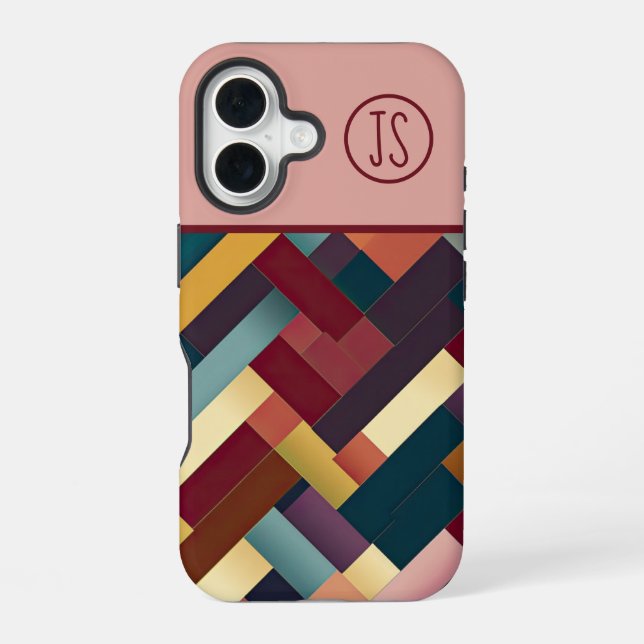 Coque iPhone 16 Tons d'automne douillets Motif de tissage Monogram (Verso)