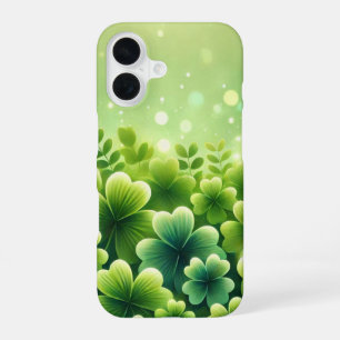 COQUE iPhone 16 TONS DE SHAMROCKS DE CLOVER IRLANDAIS VERT