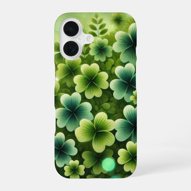 COQUE iPhone 16 TONS DE SHAMROCKS DE CLOVER IRLANDAIS VERT (Verso)