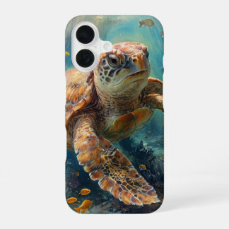 Coque iPhone 16 Tortue caouanne nageant dans la couverture de l'oc