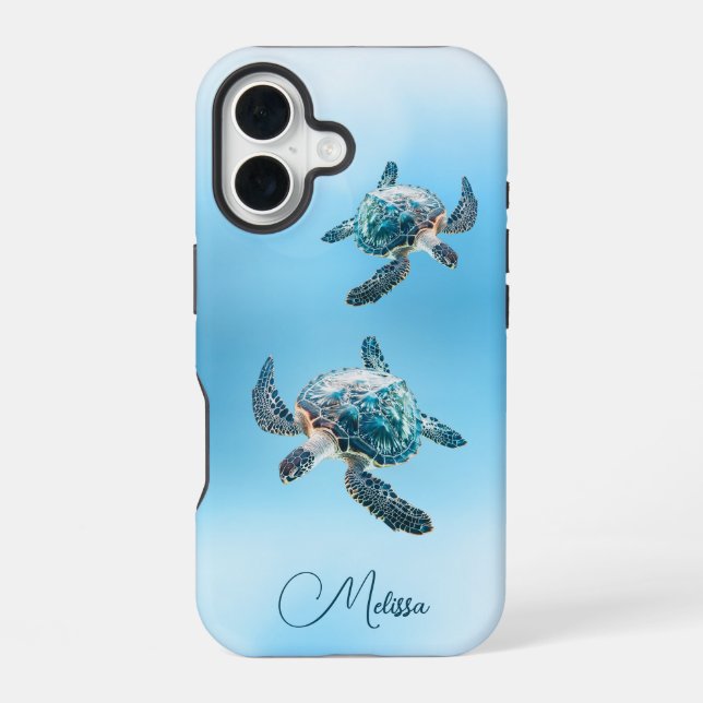 Coque iPhone 16 Tortue de mer Turquoise | Côtier (Verso)