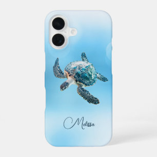 Coque iPhone 16 Tortue de mer turquoise scintillante Côtière