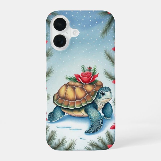 Coque iPhone 16 Tortue plate festive de vacances  (Verso)