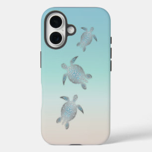 Coque iPhone 16 Tortues Argentées Style Plage Turquoise Côtière