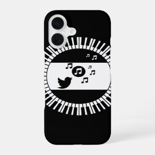 Coque iPhone 16 Touches de piano en cercle et oiseau chanteur