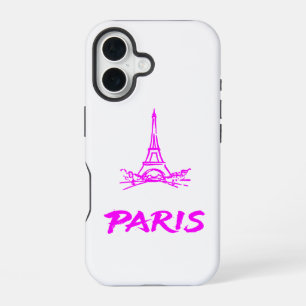 Coque iPhone 16 Tour Eiffel Paris Esquisse Rose Néon