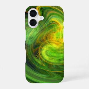 Coque iPhone 16 TOURBILLON LUMINEUX / Abstrait jaune vert