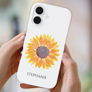 Coque iPhone 16 Tournesol aquarelle personnalisé