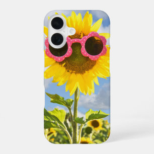 Coque iPhone 16 Tournesol portant des lunettes de soleil