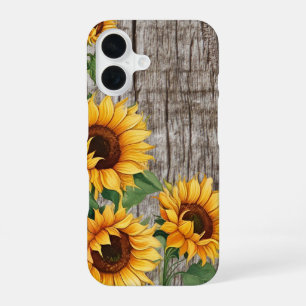 Coque iPhone 16 Tournesol rustique et Bardeau gris Patiné
