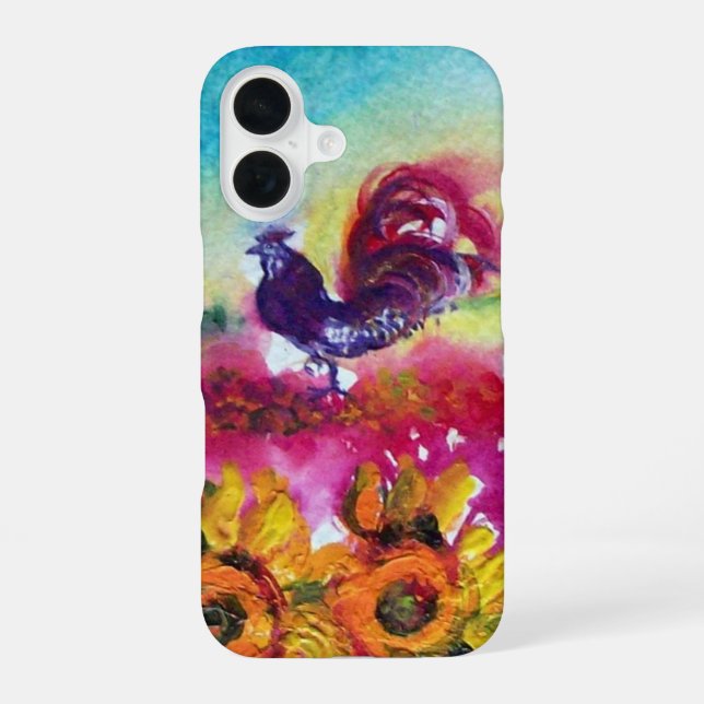 COQUE iPhone 16 TOURNESOLS ET COQ NOIR (Verso)