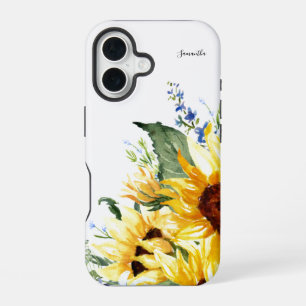 Coque iPhone 16 Tournesols Floral Élégant Aquarelle Personnalisé