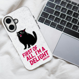 Coque iPhone 16 Tout d'abord, je suis un chat noir rugissant délec