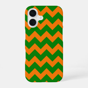 Coque iPhone 16 Tout sur Chevron Imprimer Kelly Green et Orange