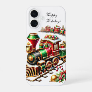 Coque iPhone 16 Train de vacances de Noël festif personnalisable 