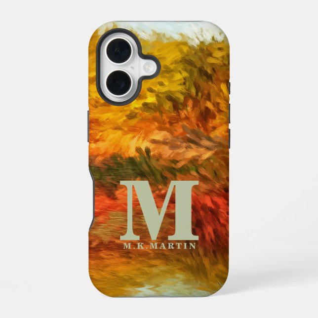 Coque iPhone 16 Traits abstraits du monogramme initial du lac d'au (Verso)