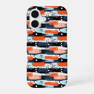 Coque iPhone 16 Traits de pinceau abstraits bleu orange