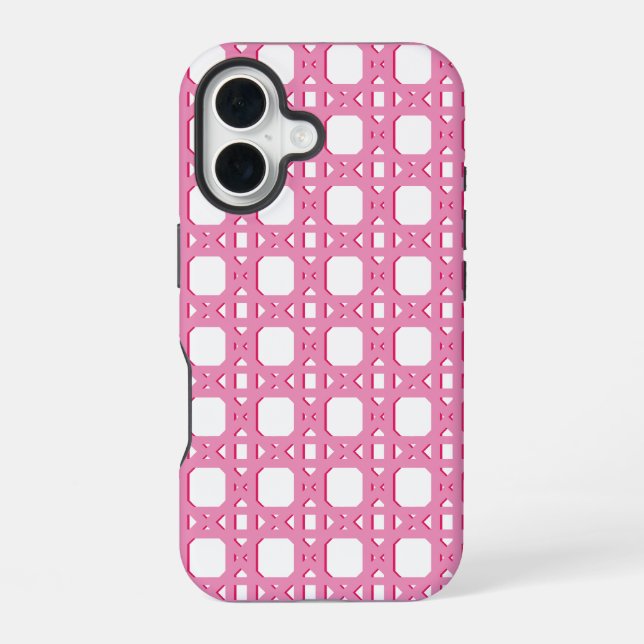 Coque iPhone 16 Trellis en Rotin de Style Chinois Rose (Verso)