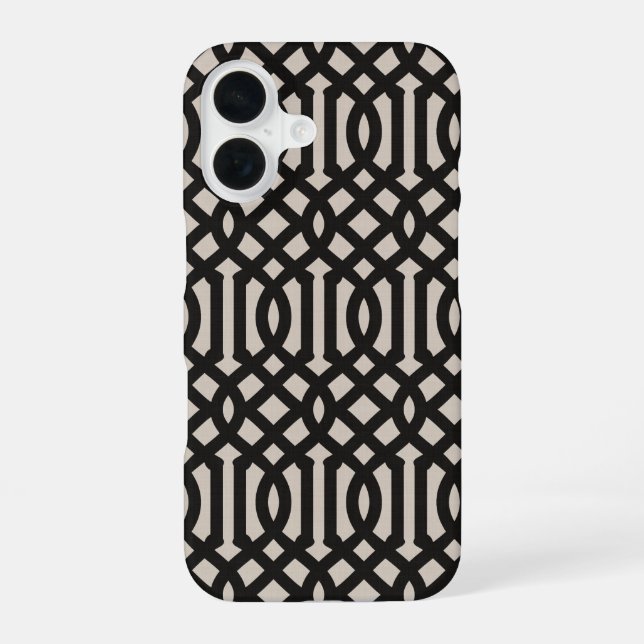 Coque iPhone 16 Trellis noir rustique (Verso)