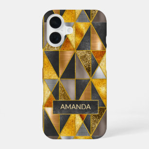 Coque iPhone 16 Triangles géométriques élégants or noir argent