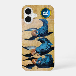 COQUE iPhone 16 TROIS ANGES DE NOËL EN PARCHEMIN BLEU MONOGRAMME