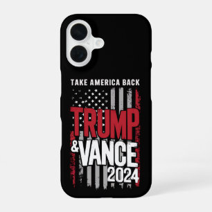 Coque iPhone 16 Trump Vance 2024 Drapeau américain Reprenez l'Amér
