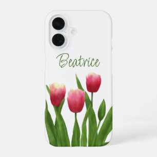 Coque iPhone 16 Tulipes rouges avec verdure