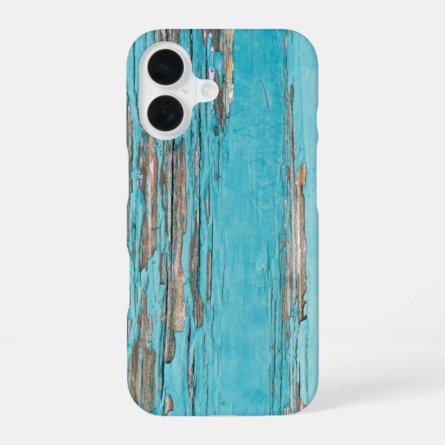 Coque iPhone 16 turquoise bois shabby chic (Verso)
