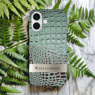 Coque iPhone 16 Turquoise Brown en cuir numérique en titane métall