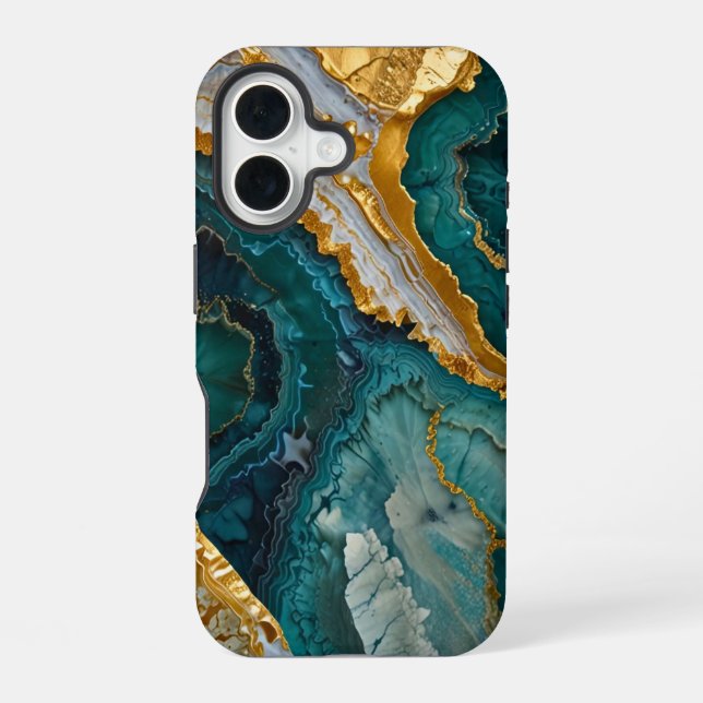 Coque iPhone 16 Turquoise marbling (Verso)
