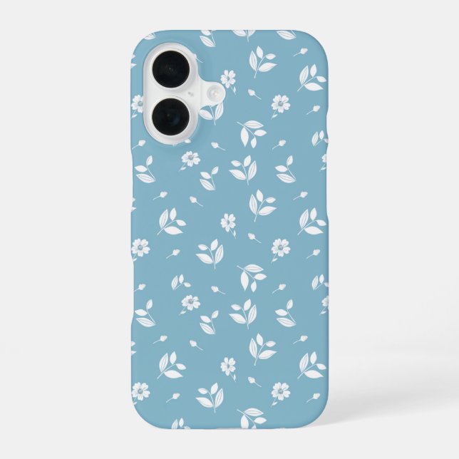 Coque iPhone 16 turquoise phone cover with white flowers (Verso)