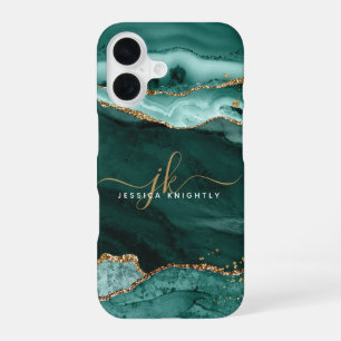 Coque iPhone 16 Turquoise Turquoise Agate Gold Parties scintillant