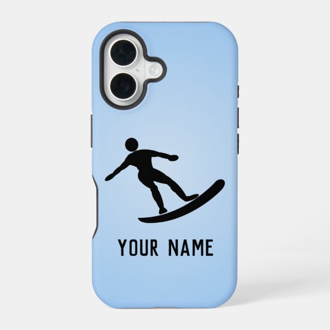 Coque iPhone 16 Type surfeur sur planche de surf, pose classique - (Verso)