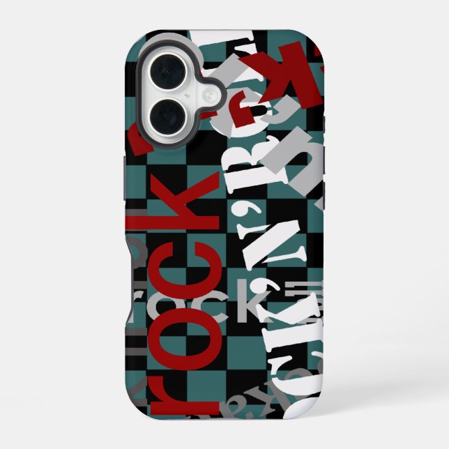 Coque iPhone 16 typographie à carreaux de roche (Verso)