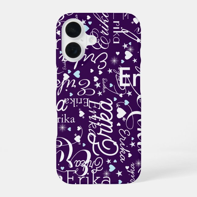 Coque iPhone 16 Typographie calligraphique girly violette de modèl (Verso)